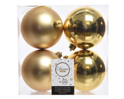 Kaemingk Christmas Tree Baubles, Shatterproof, Mixed Shiny & Matt Gold - 100mm - 4 Pack