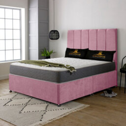 UKBEDFURNITURE Savannah Pink Plush  Divan Bed Base With 26 Inch Headboard - No Storage - thumbnail 2