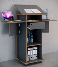 Vcm Wood Standing Desk Speaker Console Rollers Salia - thumbnail 4
