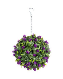 Best Artificial 24Cm Purple Lush Tulip Hanging Basket Flower Topiary Ball - Suitable For Outdoor Use - Weather & Fade Resistant