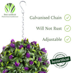 Best Artificial 24Cm Purple Lush Tulip Hanging Basket Flower Topiary Ball - Suitable For Outdoor Use - Weather & Fade Resistant - thumbnail 3