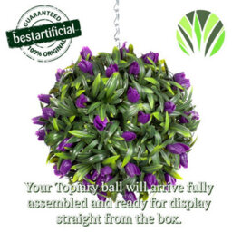 Best Artificial 24Cm Purple Lush Tulip Hanging Basket Flower Topiary Ball - Suitable For Outdoor Use - Weather & Fade Resistant - thumbnail 4
