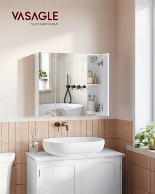 LEDREM 3-Door Bathroom Wall Cabinet, 60 X 15 X 55 Cm, Cupboard With Mirror,  Storage Cabinet, With Adjustable Shelf, Modern - image 1