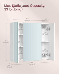 LEDREM 3-Door Bathroom Wall Cabinet, 60 X 15 X 55 Cm, Cupboard With Mirror,  Storage Cabinet, With Adjustable Shelf, Modern - thumbnail 2