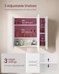 LEDREM 3-Door Bathroom Wall Cabinet, 60 X 15 X 55 Cm, Cupboard With Mirror,  Storage Cabinet, With Adjustable Shelf, Modern - thumbnail 5