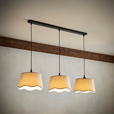 Valuelights Mabel Natural Linen Scallop Shade 3 Drop Bar Black Ceiling Light And Bulbs - image 1