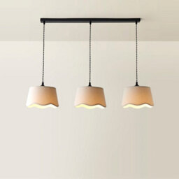 Valuelights Mabel Natural Linen Scallop Shade 3 Drop Bar Black Ceiling Light And Bulbs - thumbnail 4