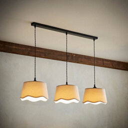 Valuelights Mabel Natural Linen Scallop Shade 3 Drop Bar Black Ceiling Light And Bulbs - thumbnail 1