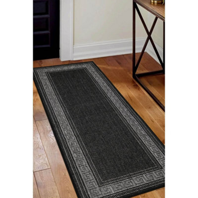Melrose County Flatweave New Black Bordered Indoor Non-Slip Area Runner Rug 060/180Cm - image 1