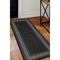 Melrose County Flatweave New Black Bordered Indoor Non-Slip Area Runner Rug 060/180Cm - thumbnail 1