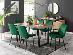 Furniturebox Kylo Brown Rectangular Wood Effect Dining Table & 6 Green Velvet Pesaro Black Leg Chairs