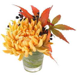 Bloom Artificial Faux Realistic Chrysanthemum Flower Arrangement In Glass Vase - Flower Of The Month November - Measures H10Cm - thumbnail 1