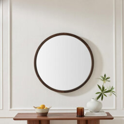 Furniturebox Uk Judith Walnut Wood Medium 80X80Cm Round Wall Mirror - thumbnail 2