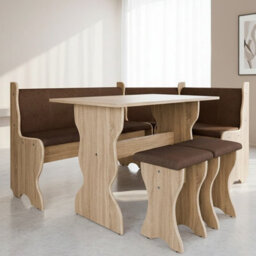 Thomas Kitchen Corner Set Sonoma Oak Finish With Table 2 Stools Storage Bench Universal Corner Design