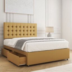 Bsspoke Isla Divan Bed Set Mustard Velvet With 24Inch Panel Headboard & Mattress & 2 Drawers Same Side 3Ft 4Ft 4Ft6 5Ft 6Ft - thumbnail 1