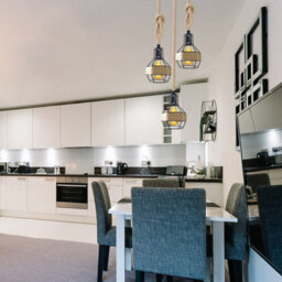 Black Round E27 3-Way Hemp Cage Ceiling Light Living Room Bedroom Kitchen Hallway - thumbnail 2