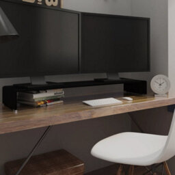 Berkfield Modern Tv Stand/monitor Riser Glass Black 120X30X13 Cm - thumbnail 2