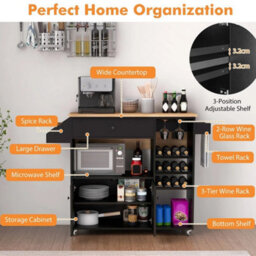 Drop Leaf Kitchen Island Cart Storage Cart On Wheels - thumbnail 3