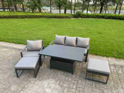Fimous 5-Piece Aluminium Garden Furniture Sets Outdoor Conversational Dining Set With Adjustable Rising Lifting Dining Table - thumbnail 2