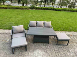 Fimous 5-Piece Aluminium Garden Furniture Sets Outdoor Conversational Dining Set With Adjustable Rising Lifting Dining Table - thumbnail 1