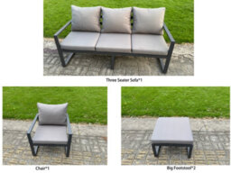 Fimous 5-Piece Aluminium Garden Furniture Sets Outdoor Conversational Dining Set With Adjustable Rising Lifting Dining Table - thumbnail 3