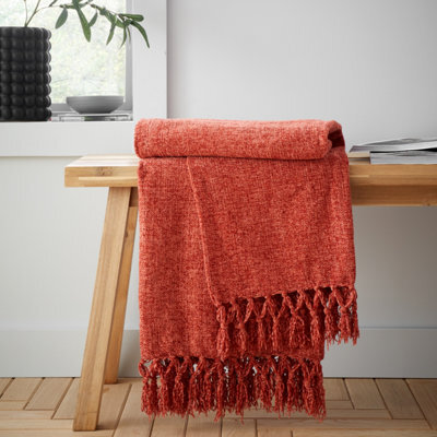 Catherine Lansfield Wilson Plain Chenille 130X170Cm Blanket Throw Terracotta