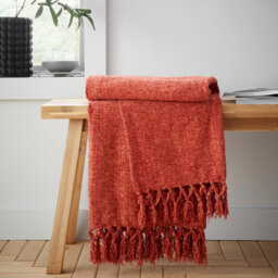 Catherine Lansfield Wilson Plain Chenille 130X170Cm Blanket Throw Terracotta - thumbnail 1