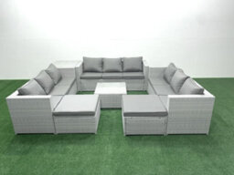 Fimous Rattan Garden Outdoor Furniture Set 11 Seater Rattan Garden Sofa Set 2 Big Stools Side Table Light Grey - thumbnail 2