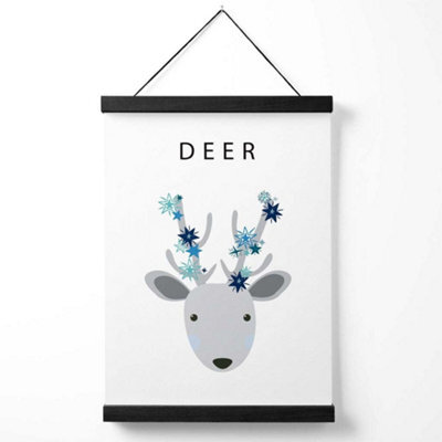 Artze Wall Art Cute Deer With Blue Stars  Art Print With Black Frame Size: A4 - image 1