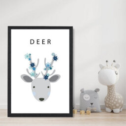 Artze Wall Art Cute Deer With Blue Stars  Art Print With Black Frame Size: A4 - thumbnail 2