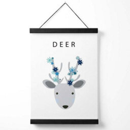 Artze Wall Art Cute Deer With Blue Stars  Art Print With Black Frame Size: A4 - thumbnail 1