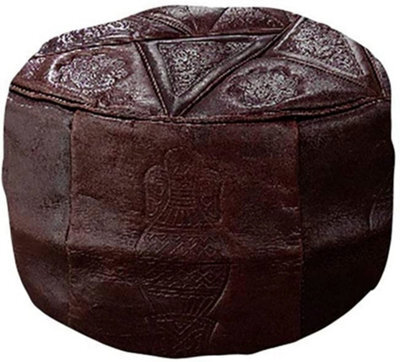 Just So Home Real Leather Morrocan Style Round Footstool Pouffe Bean Bag (Brown)