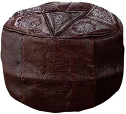 Just So Home Real Leather Morrocan Style Round Footstool Pouffe Bean Bag (Brown)