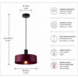 Luminosa Lighting Luminosa Wine Dome Pendant Ceiling Light Black, Burgundy 1X E27 - thumbnail 4