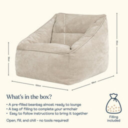 icon Natalia Chenille Adults Bean Bag Armchair, Ready Filled Large Beanbag Natural Beige - thumbnail 8