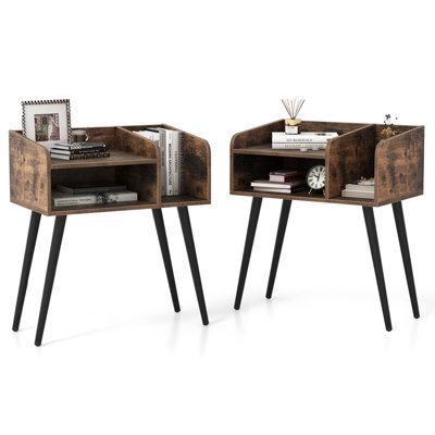 Gainoom Set Of 2 Coffee Mid Century Modern Nightstand With Open Shelves - image 1