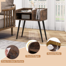 Gainoom Set Of 2 Coffee Mid Century Modern Nightstand With Open Shelves - thumbnail 6