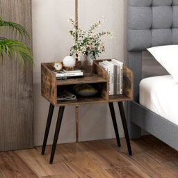 Gainoom Set Of 2 Coffee Mid Century Modern Nightstand With Open Shelves - thumbnail 4