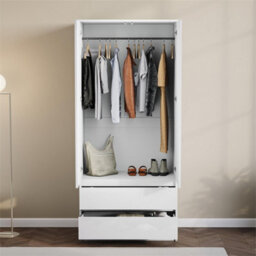 Gloss Wardrobe Cabinet Organizer Clothes Storage Mdf Bedroom Furniture 2 Door 2 Drawer, White - thumbnail 4