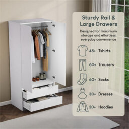 Gloss Wardrobe Cabinet Organizer Clothes Storage Mdf Bedroom Furniture 2 Door 2 Drawer, White - thumbnail 5