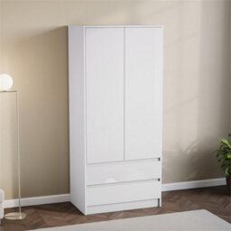 Gloss Wardrobe Cabinet Organizer Clothes Storage Mdf Bedroom Furniture 2 Door 2 Drawer, White
