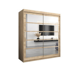 Arte Roma Ii Oak Sonoma Spacious Sliding Door Wardrobe H2000mm W1800mm D620mm With Mirrored Panels And Silver Handles - thumbnail 1