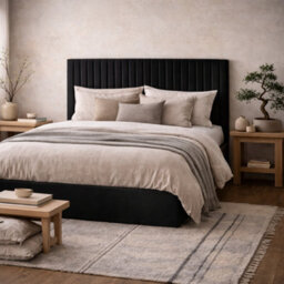 Wyld Haus Dublin Black Velvet 6Ft Super King Ottoman Bed With Tall Ribbed Headboard - thumbnail 1