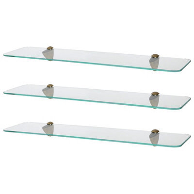 Harbour Housewares 3X Rounded Floating Glass Shelves - 60Cm - Gold Brackets - Bathroom Shower Storage Vanity Display Unit Shelf - image 1
