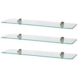 Harbour Housewares 3X Rounded Floating Glass Shelves - 60Cm - Gold Brackets - Bathroom Shower Storage Vanity Display Unit Shelf
