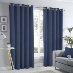 Fusion Sorbonne 100% Cotton Light Filtering Plain Dyed Navy Eyelet Curtains - thumbnail 1