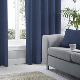 Fusion Sorbonne 100% Cotton Light Filtering Plain Dyed Navy Eyelet Curtains - thumbnail 4