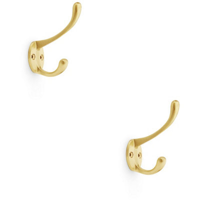 Loops 2 Pack - Solid Brass Victorian Hat & Coat Hook - Wall Mounted Holder - Satin Brass - image 1