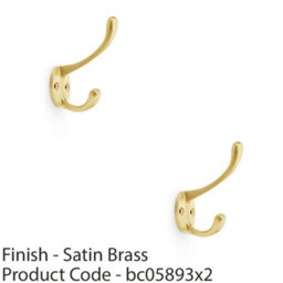 Loops 2 Pack - Solid Brass Victorian Hat & Coat Hook - Wall Mounted Holder - Satin Brass - thumbnail 2