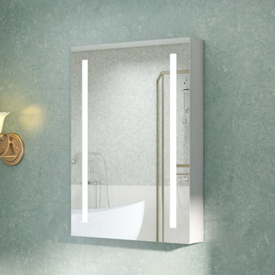 AVER-GROWTH Led Bathroom Mirror Cabinet With Shaver Socket, Dimmable Light, Anti-Fog Demister, Touch/wall Switch, Brightness Memory, 500X700mm - image 1